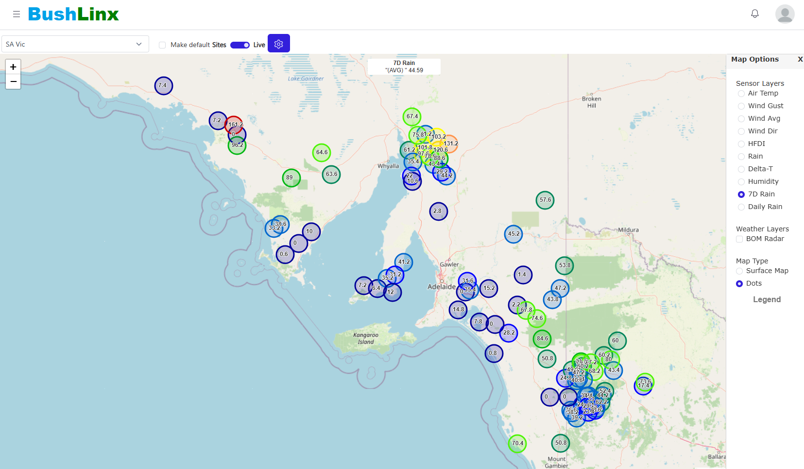 Maps — 7-day rainfall across the network